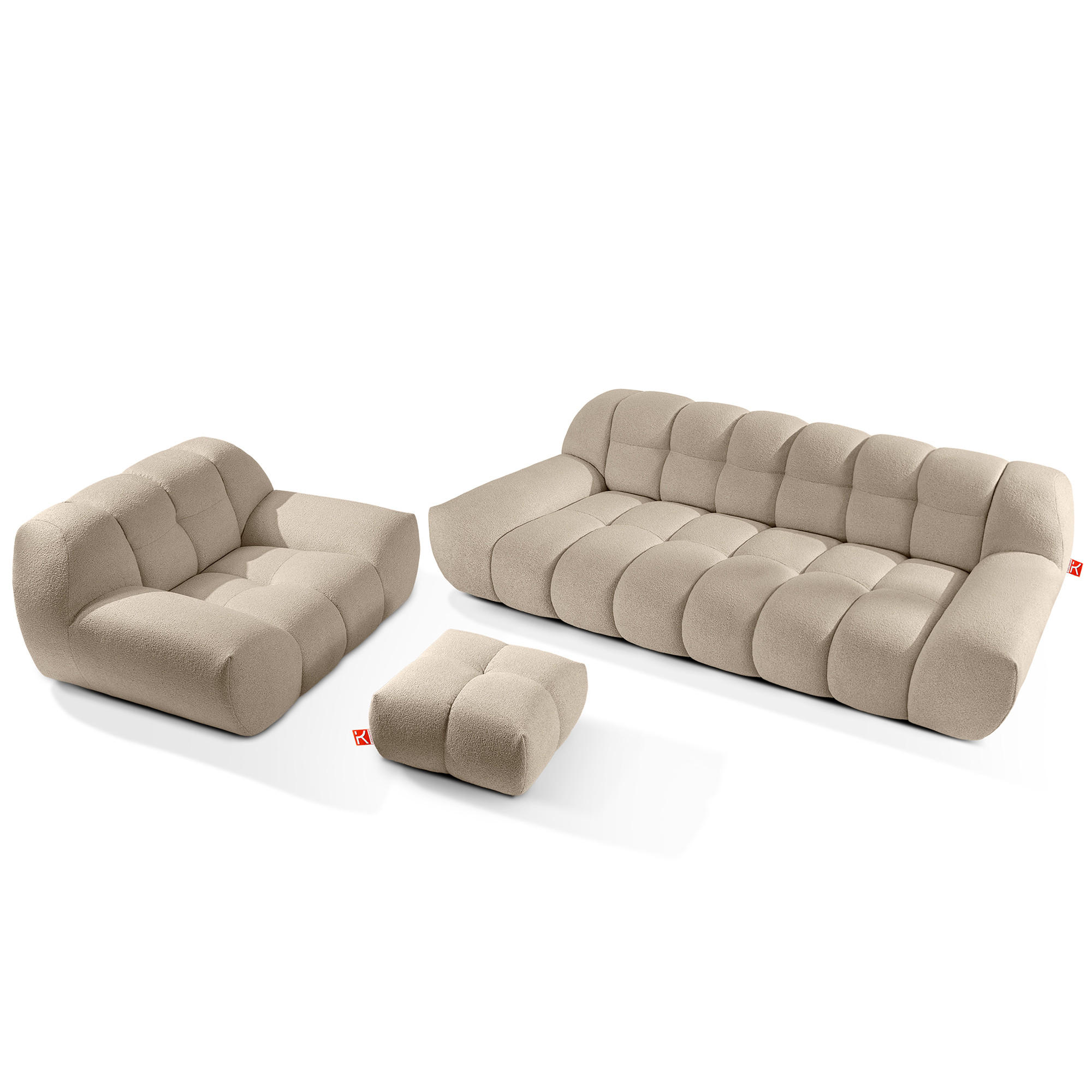 SITZGARNITUR VENA Bouclé, Beige - Beige, Holz/Textil (65/38/65cm) - KONSIMO®