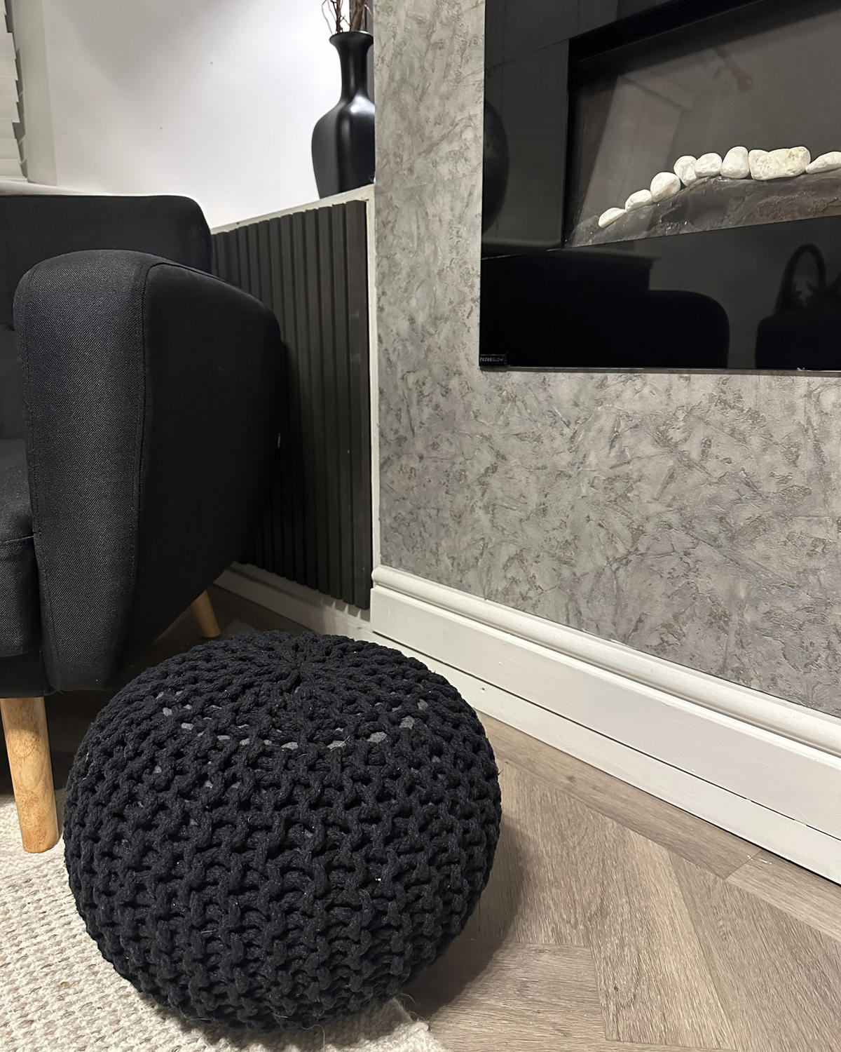POUF Conrad 40/40/25 cm - negru, materiale naturale/material textil (40/25/40cm) - Beliani