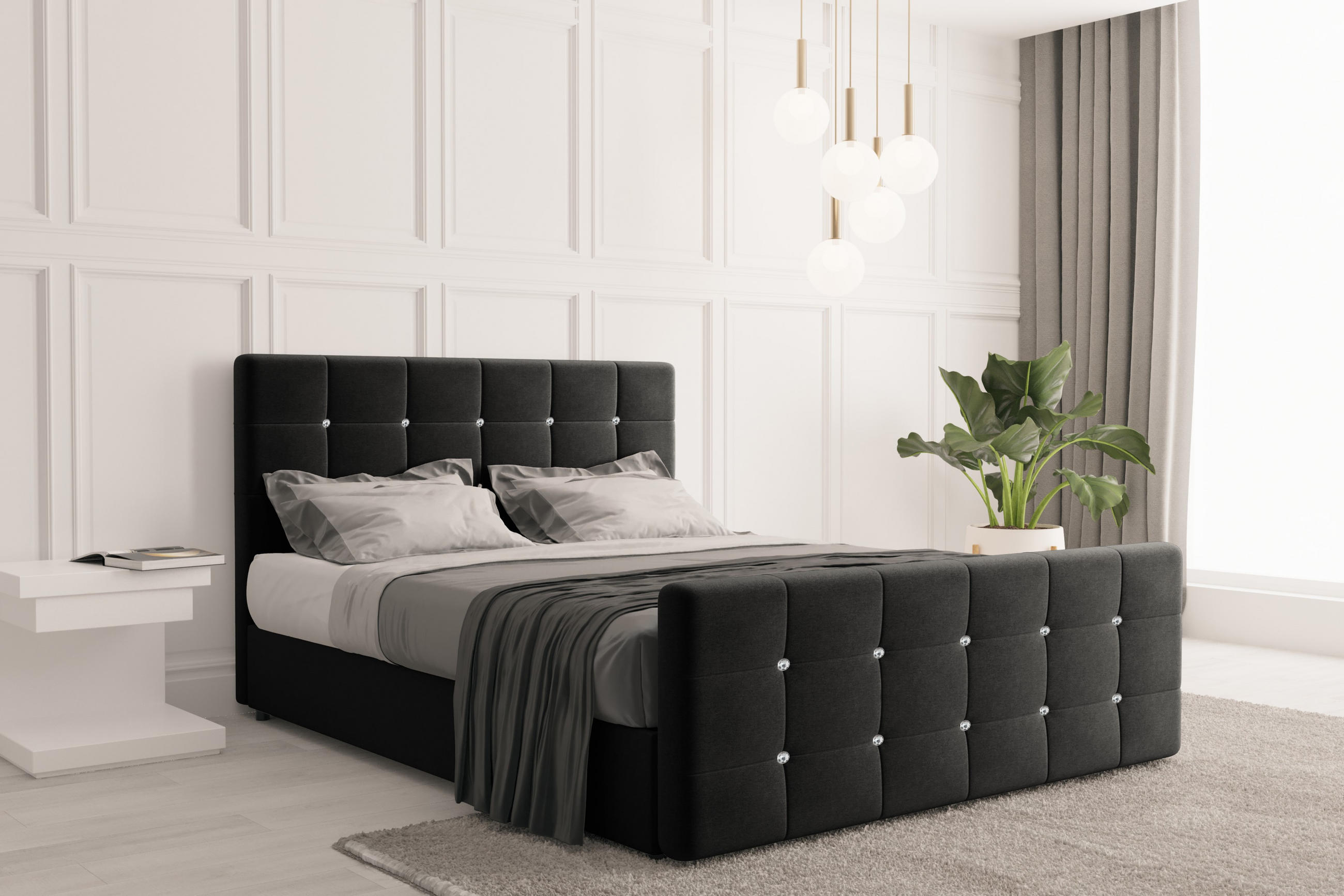 BOXBETT Mit Bettkasten Und Matratze Topper ROMA 200x200 cm Graphit H3-Bonell - Graphitfarben/Dunkelblau, Holz/Holzwerkstoff (200/200cm) - Kaiser Möbel