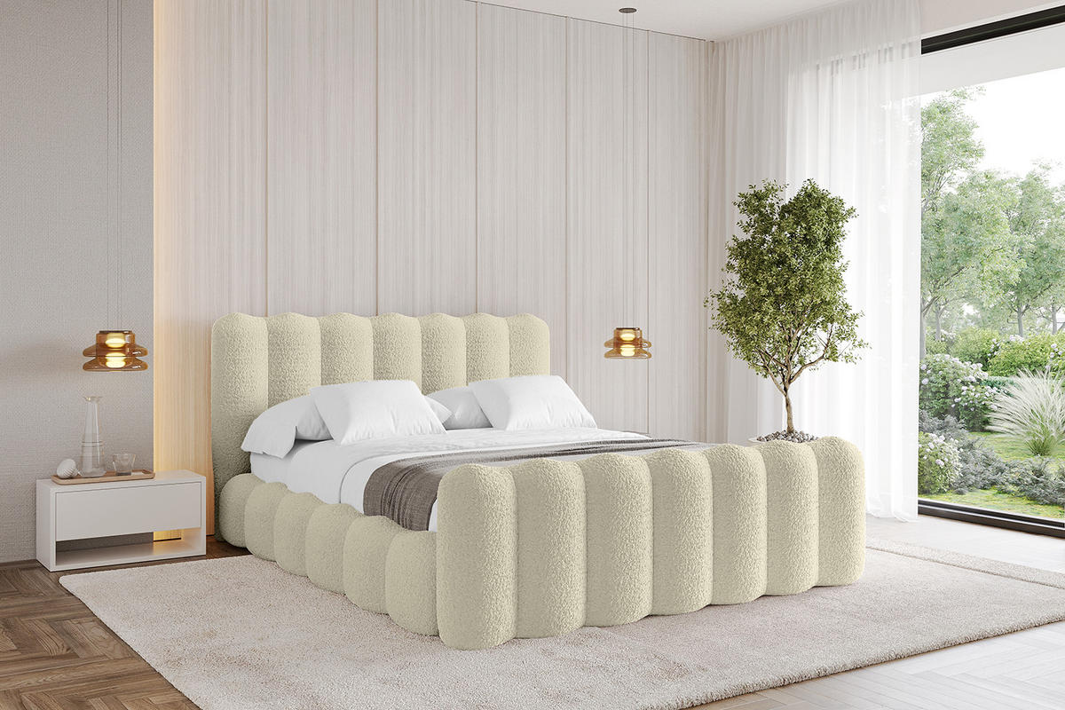 POLSTERBETT mit Bettkasten, Fußteil und Lattenrost, Bett mit Matratze H3/H4 - SORA-Z 120x200 Beige - Taupe, Holzwerkstoff/Textil (120/200cm) - ALTDECOR