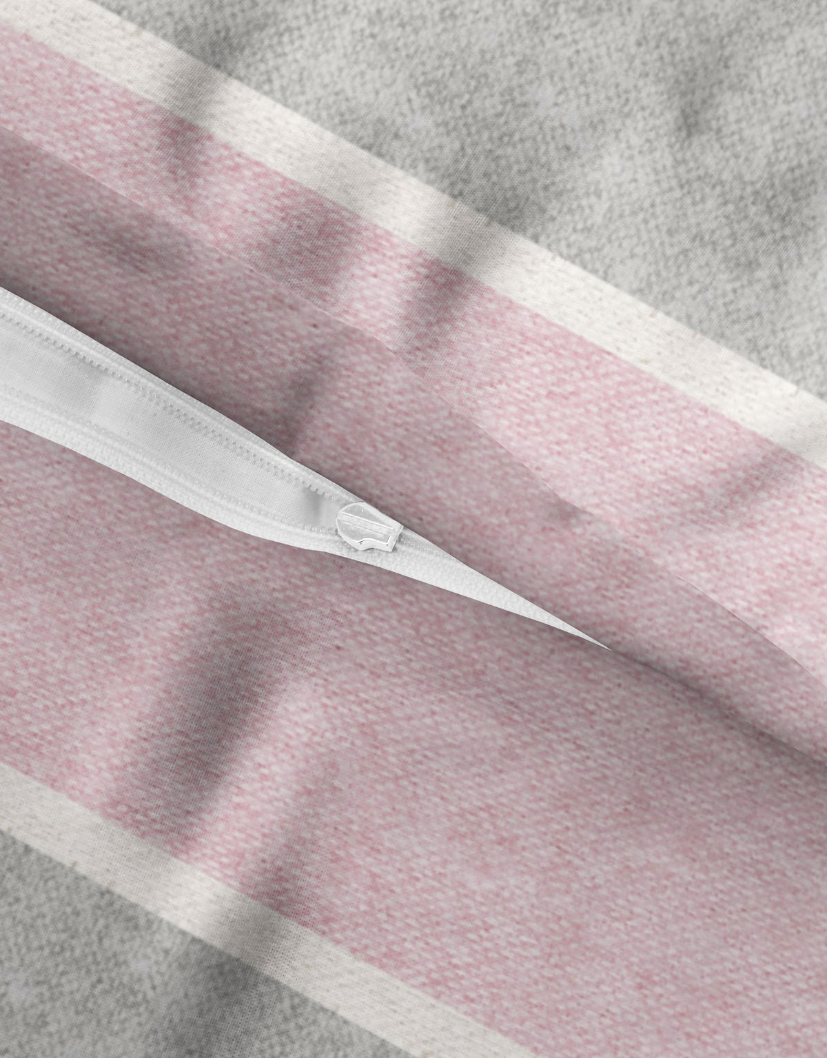 BETTWÄSCHE-GARNITUR Premium Melange Blockstreifen rose, 155x200 cm + 80x80 cm - Rosa, Textil (155/200cm) - biberna