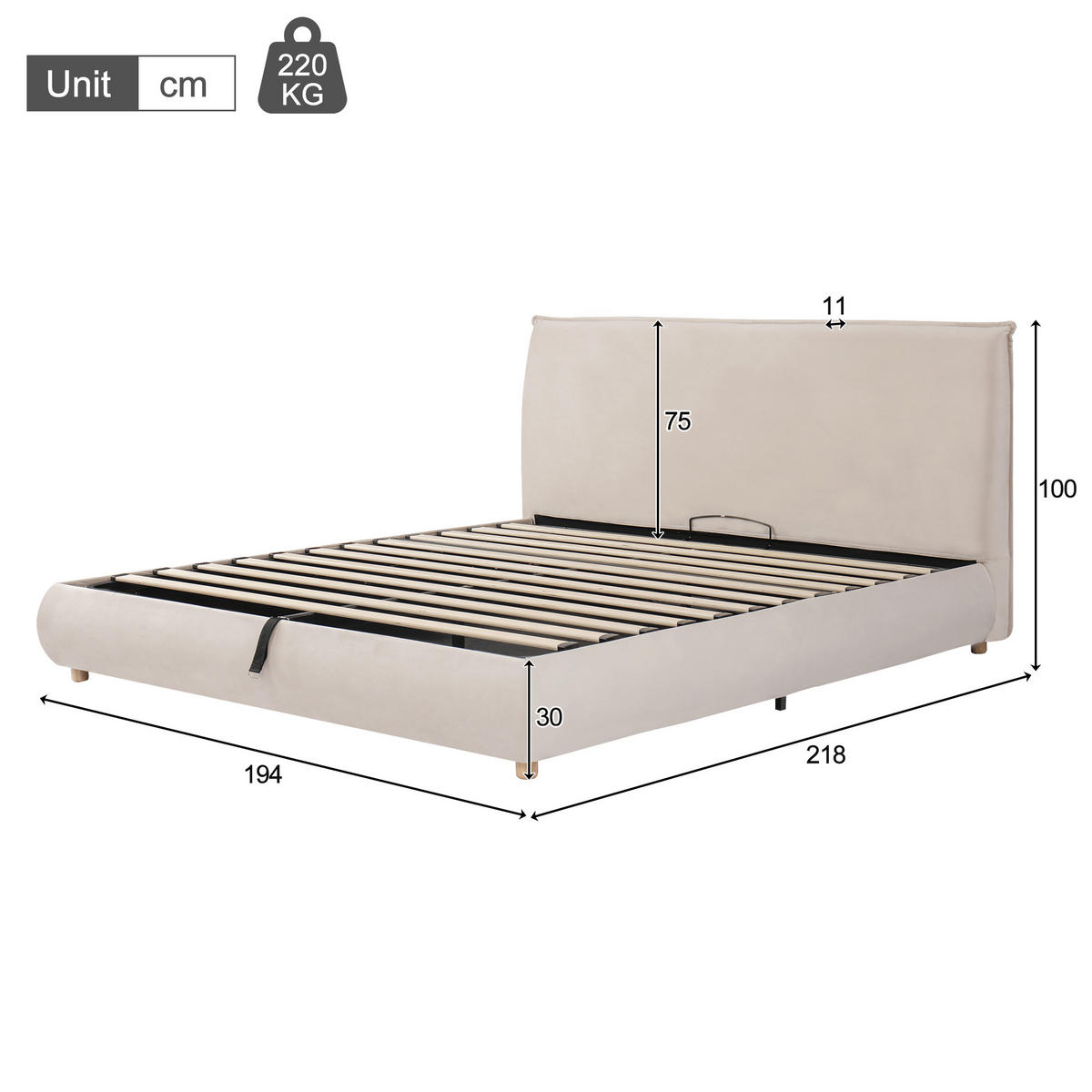 POLSTERBETT Creme Samt 180x200 Hydraulik Stauraum Massivholz - Creme, Textil (180/200cm) - FLIEKS