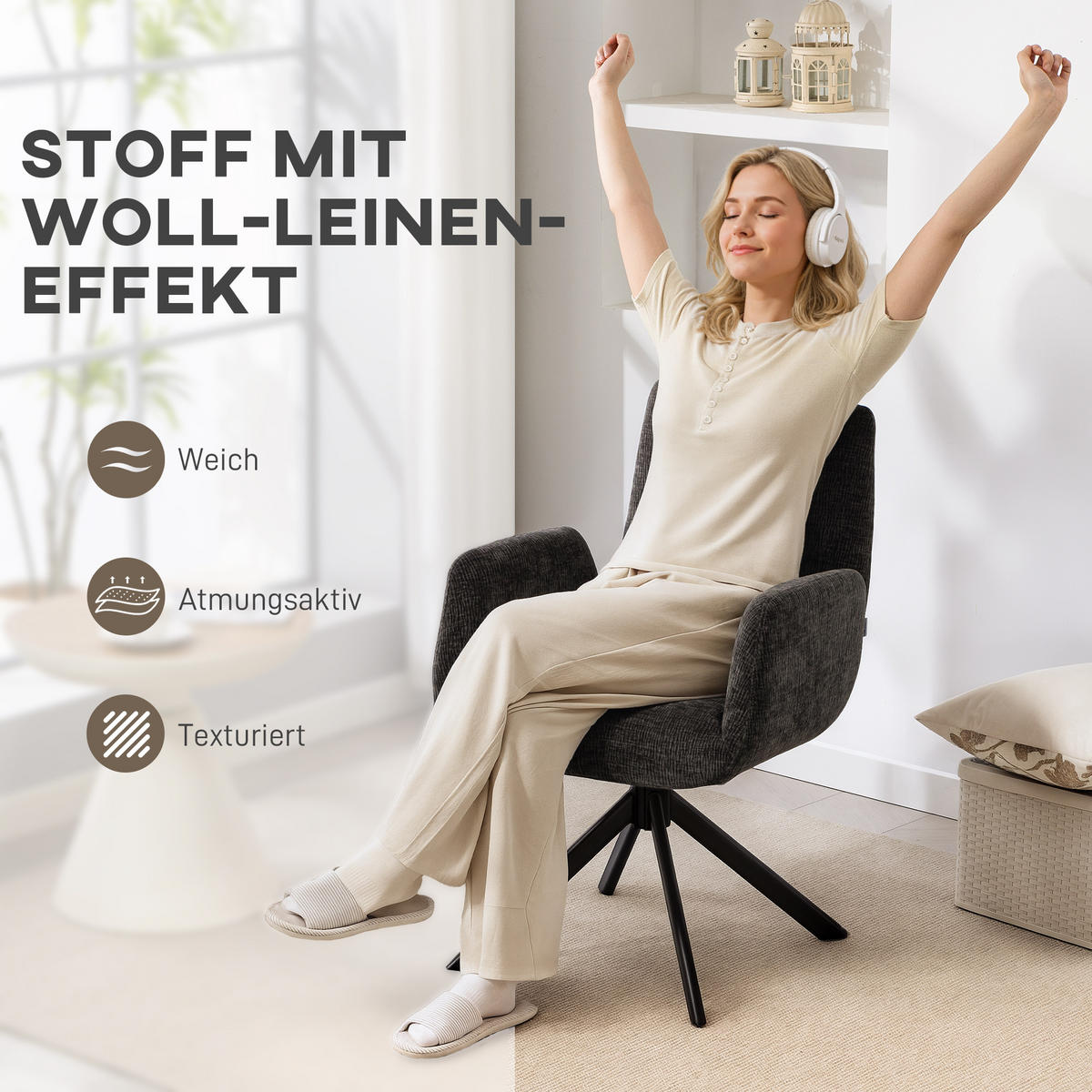 ARMLEHNSTUHL Schwarz 60.0/61.0/88.0 cm - Schwarz, Textil (61/88/60cm)