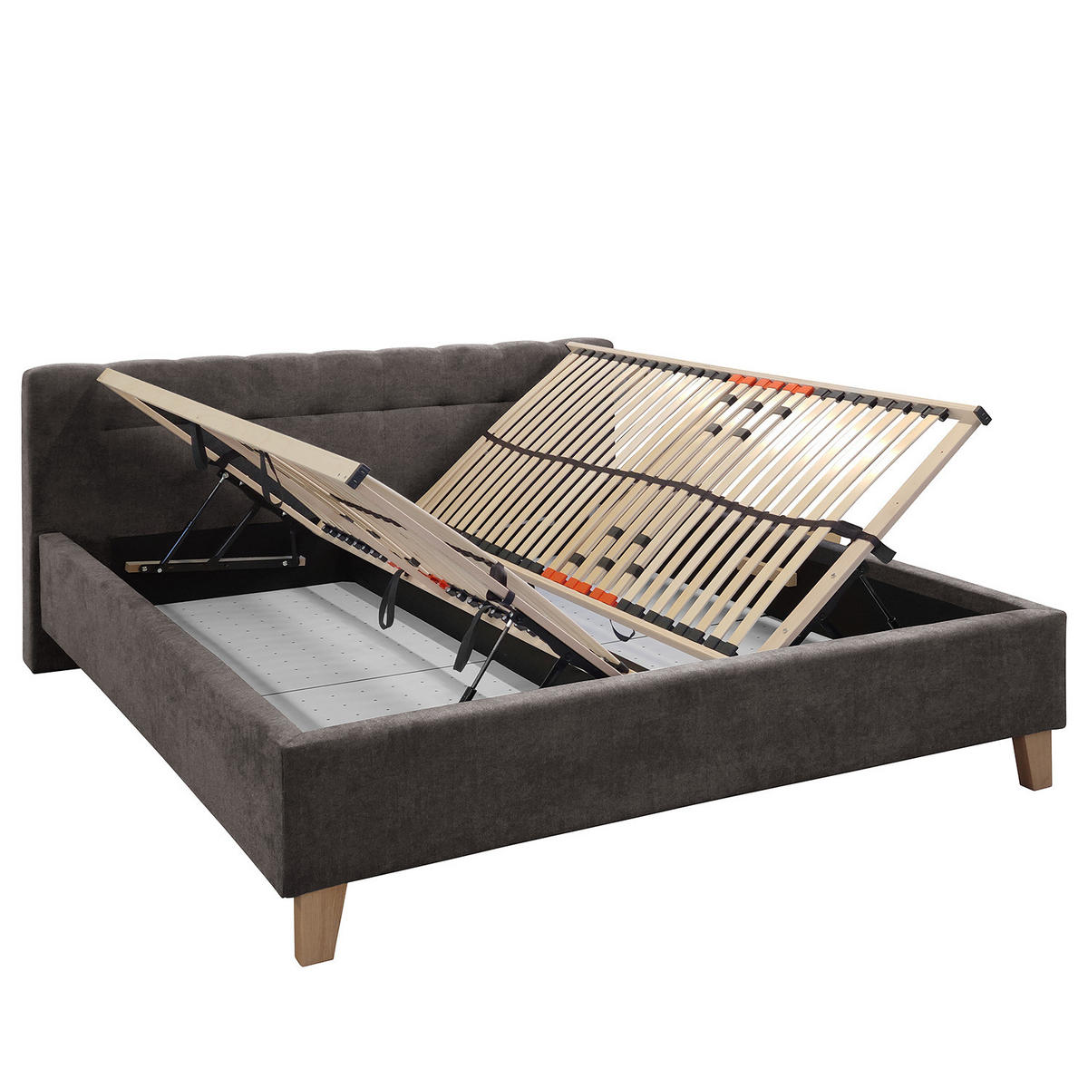 POLSTERBETT - Samt - Dunkelgrau, Holz/Textil (200/200cm) - home24