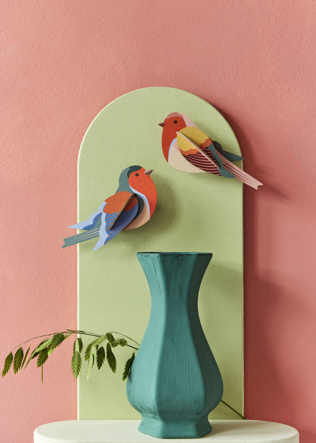 WANDDEKO Rotkehlchen-Duo 4/7 cm - Multicolor, Wellpappe (4/7/15cm) - KUNSTLOFT
