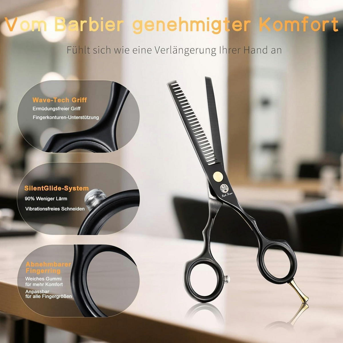 HAARSCHERE Set 14 cm 440C Edelstahl mit Geschenk-Etui - Schwarz, Metall (9.6/3.1/21.7cm)