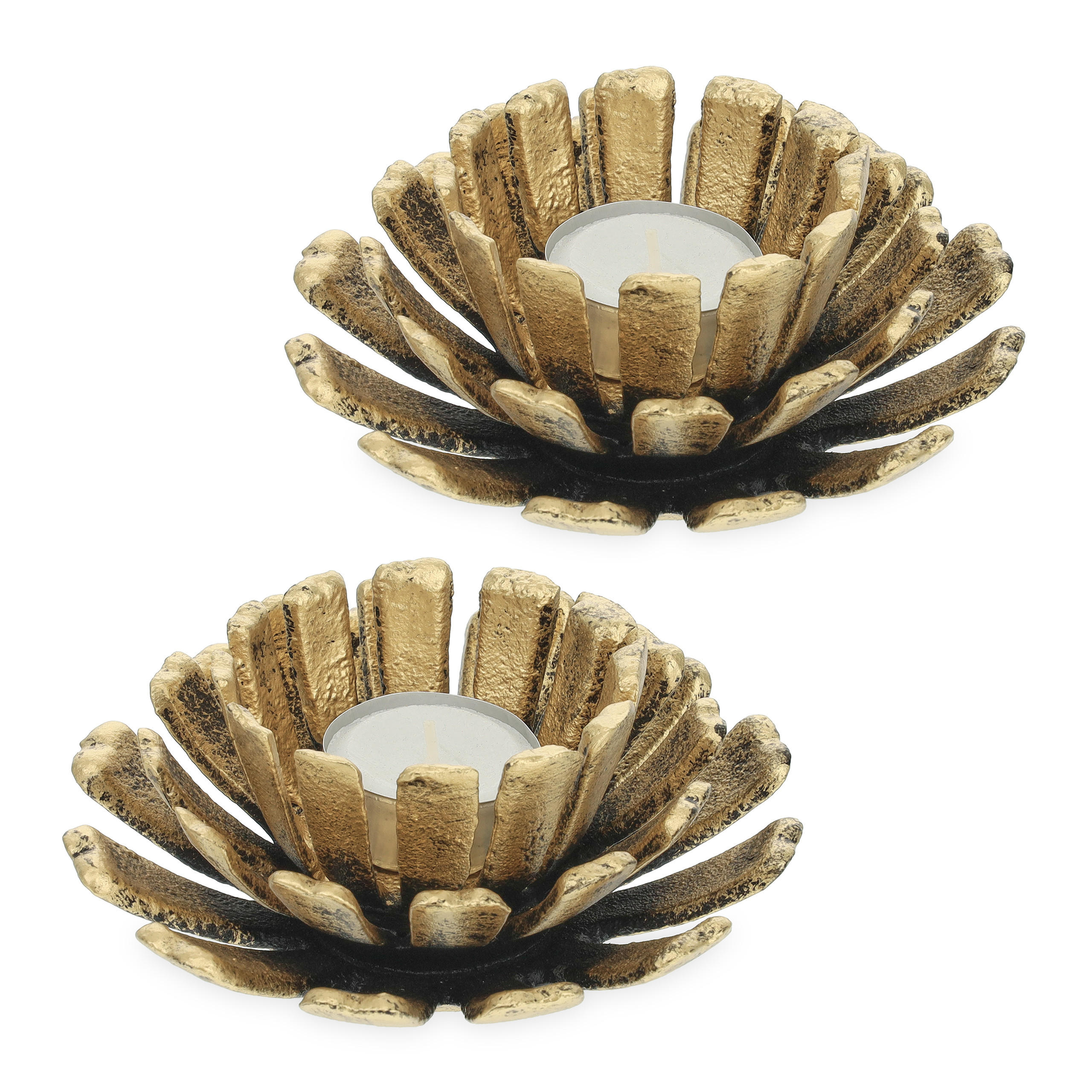 2XTEELICHTHALTER - Goldfarben, Metall (6cm) - Relaxdays