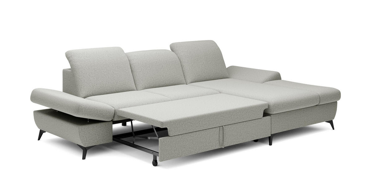 ECKSOFA FELICE R-S Grau Geflochtener Stoff mit Schlaffunktion - Grau, Holz (284/166cm) - MASSENO