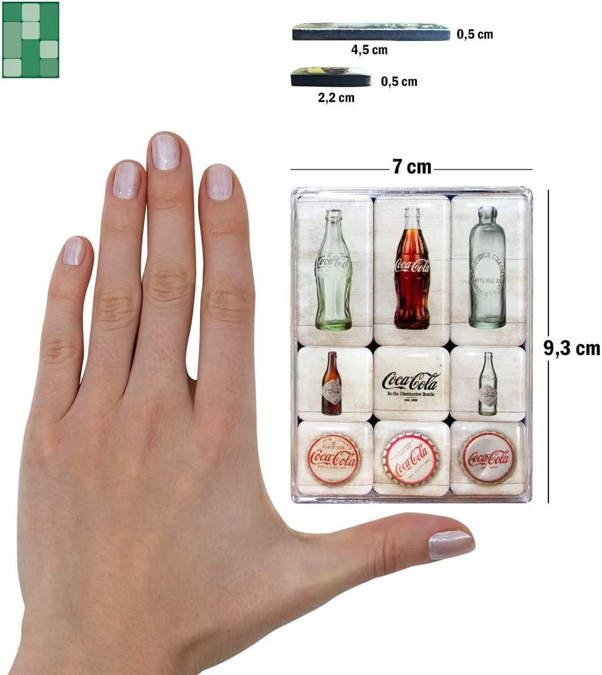 MAGNETSET 9-teilig Coca-Cola Bottle Timeline - Multicolor, Metall (7/9/2cm) - Nostalgic-Art