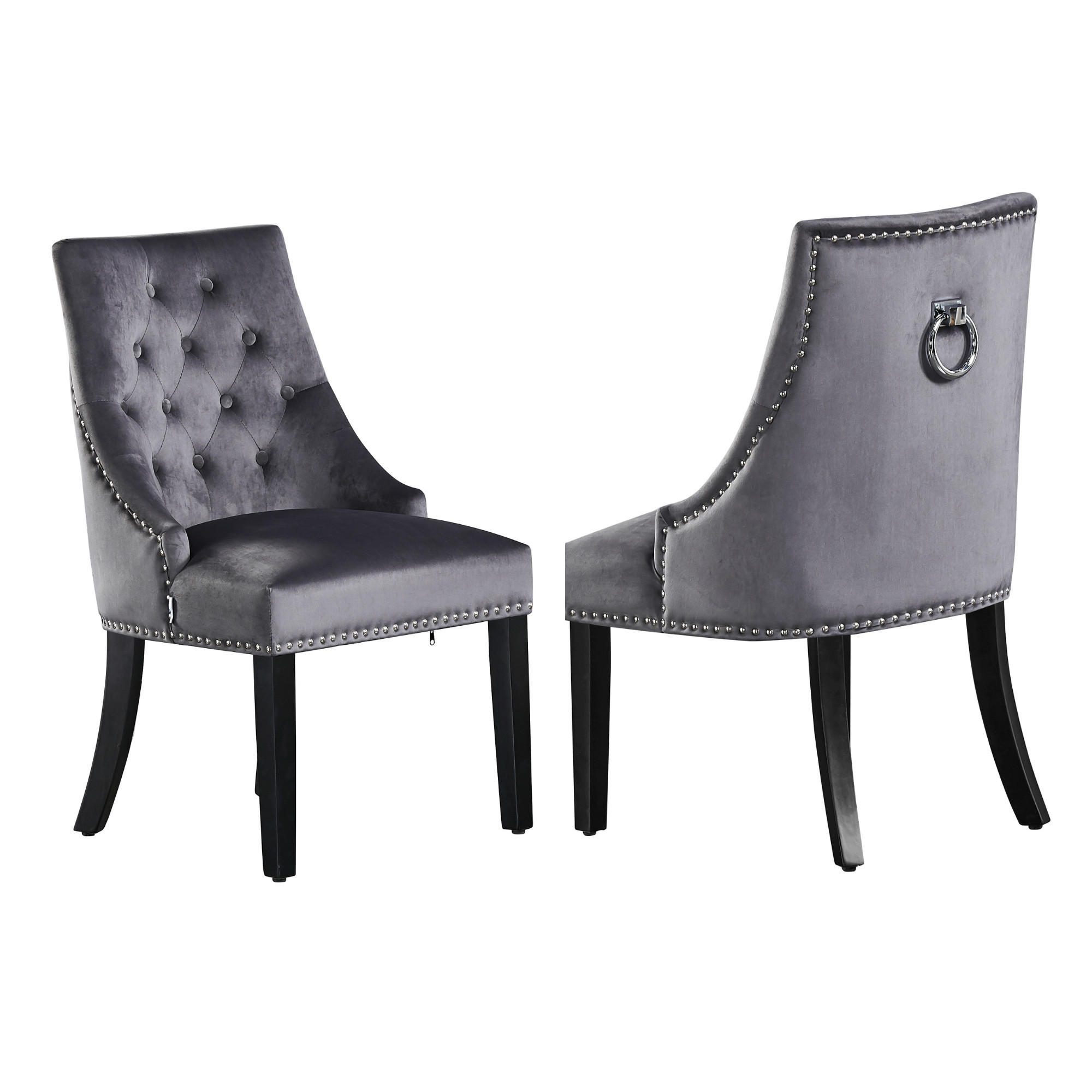 ESSZIMMERSTUHL Samt 2-teilig Grau - Grau, Holz (56/94/45cm) - Life Interiors