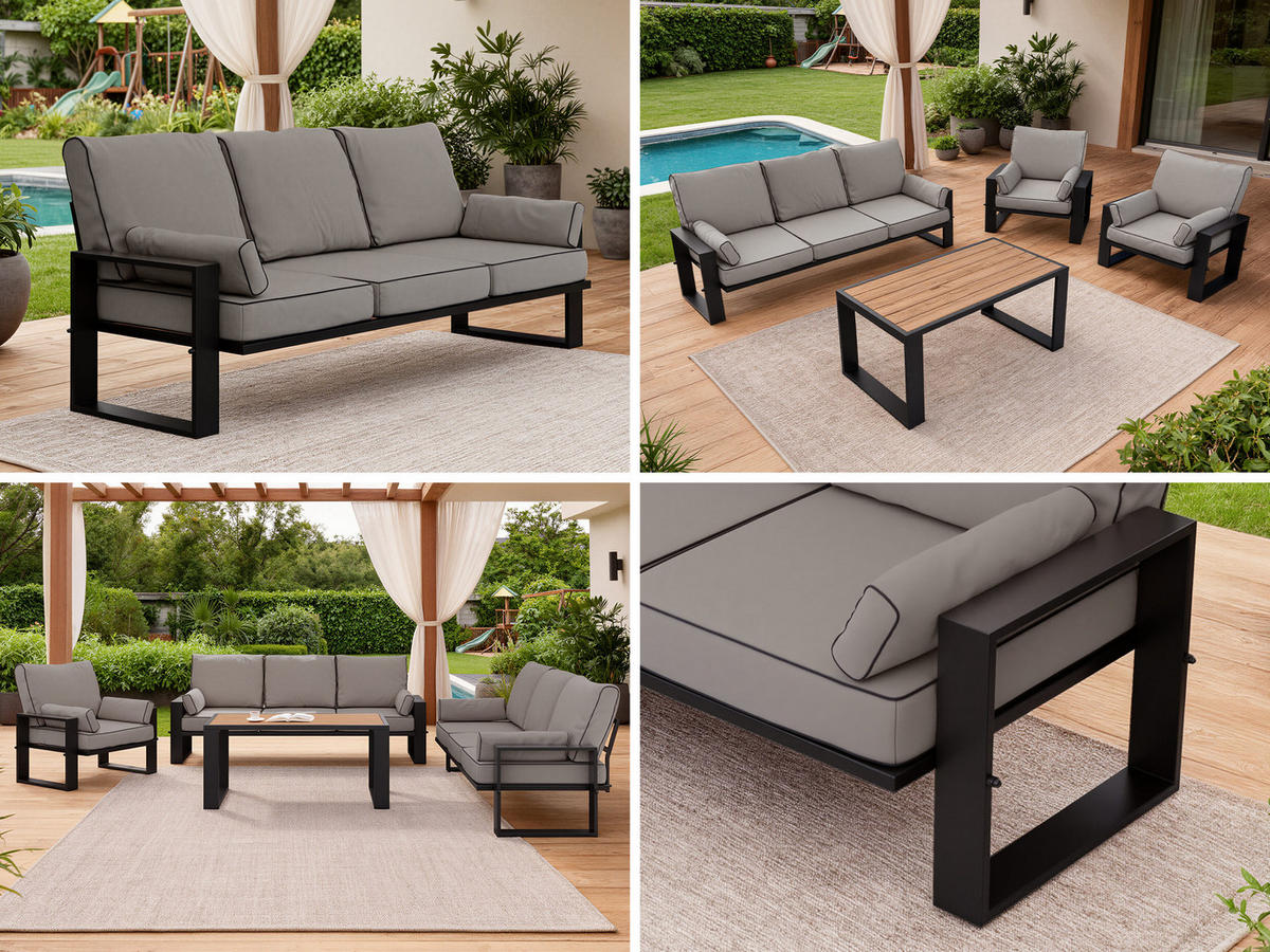 GARTENMÖBEL-SET ELBA: 1x Tisch, 1x Sofa, 2x Sessel - Grau - Grau, Textil - MKS