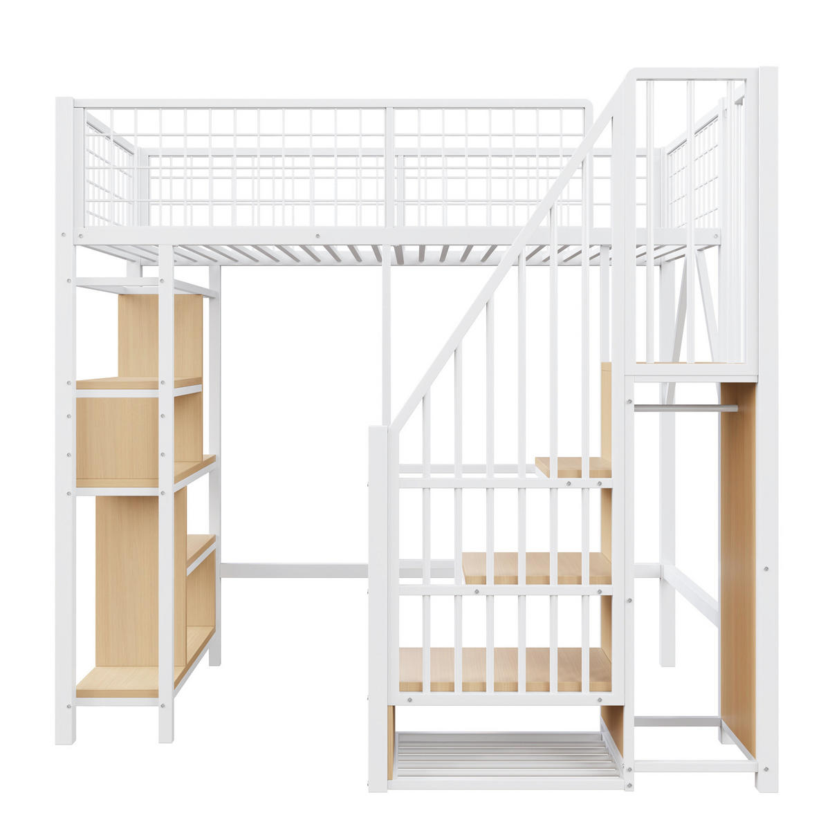 HOCHBETT 90/200 cm in Weiß – mit Stauraumtreppe und offenem Unterbau - Weiß, Metall (90/200cm) - BEAOK