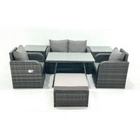 GARTENMÖBEL SET mit COUCHTISCH Polyrattan Dunkelgrau 5-Sitzer - Dunkelgrau/Grau, Glas/Kunststoff - Fimous