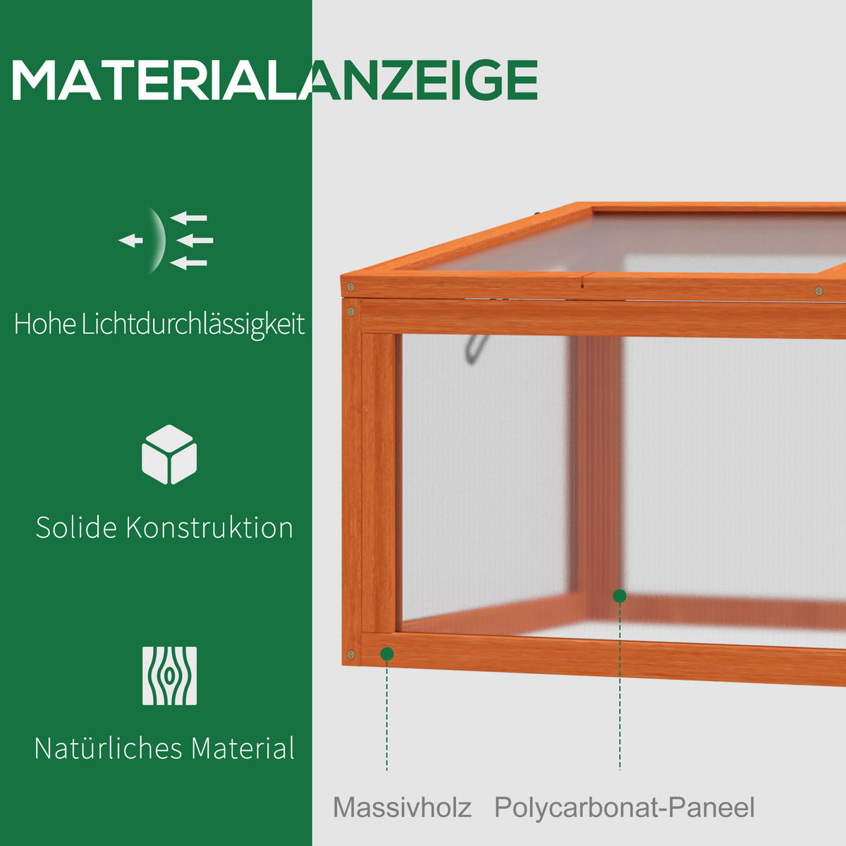 GEWÄCHSHAUS Pflanzenbeet mit Abdeckung, Tannenholz, Polycarbonat, Orange - Orange, Holz/Kunststoff (46/40/90cm) - Outsunny