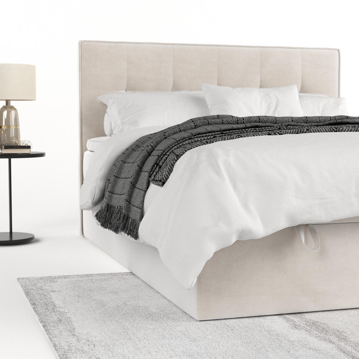 BOXBETT Tivra 160/200 cm Creme im Paros Stoff - Creme/Schwarz, Holz/Holzwerkstoff (160/200cm) - AltaBeds