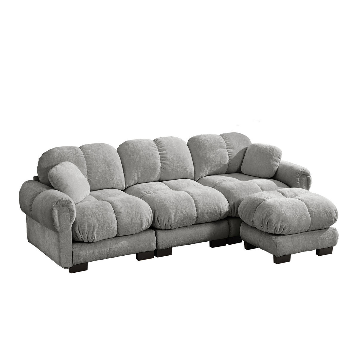 SOFA 3-Sitzer L-Form Chenille Hellgrau - Hellgrau, Holz (149/260cm) - Meubliv