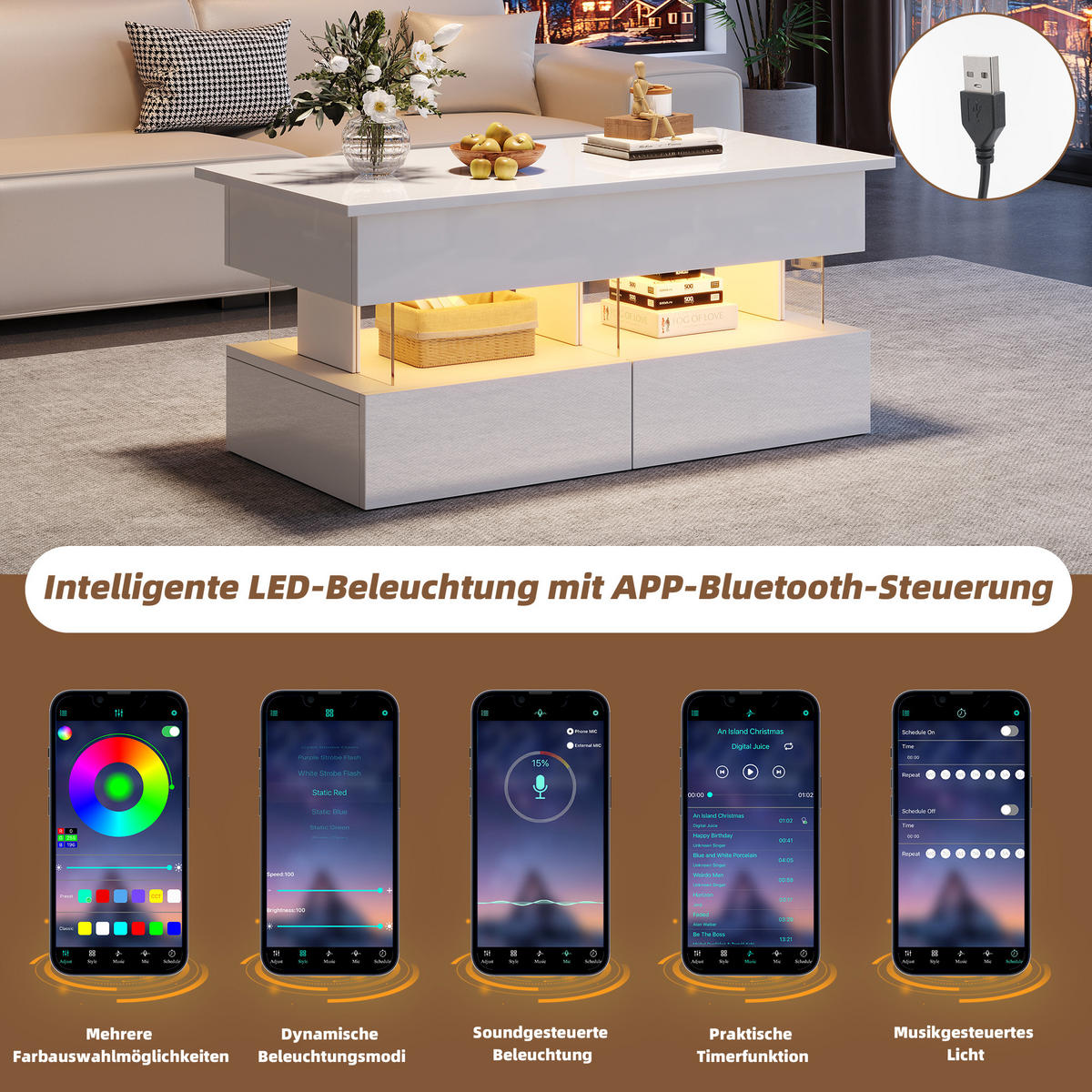 COUCHTISCH Weiß - Weiß, Holzwerkstoff (100/50/46cm)