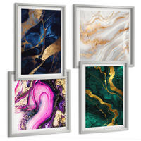 BILDER SET 4er Set - 50x50 cm & 40x60 cm Silberner Rahmen - Abstrakter Marmor mit Farben - Silberfarben, Kunststoff (50/50cm) - TULUP
