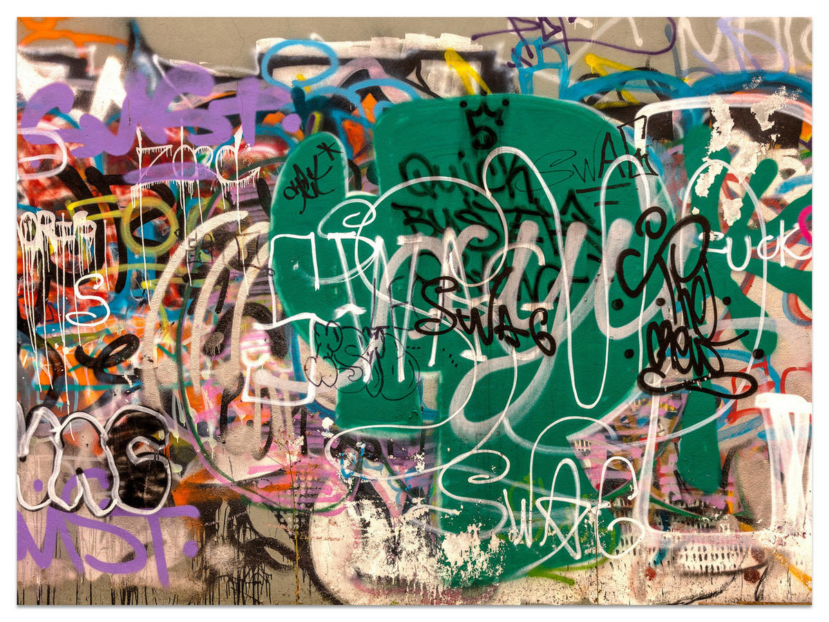 FOTOTAPETE für Jugendzimmer Straßenkunst Buntes Graffiti Urban 200x140 - Beige/Violett, Papier (200/140cm) - Muralo