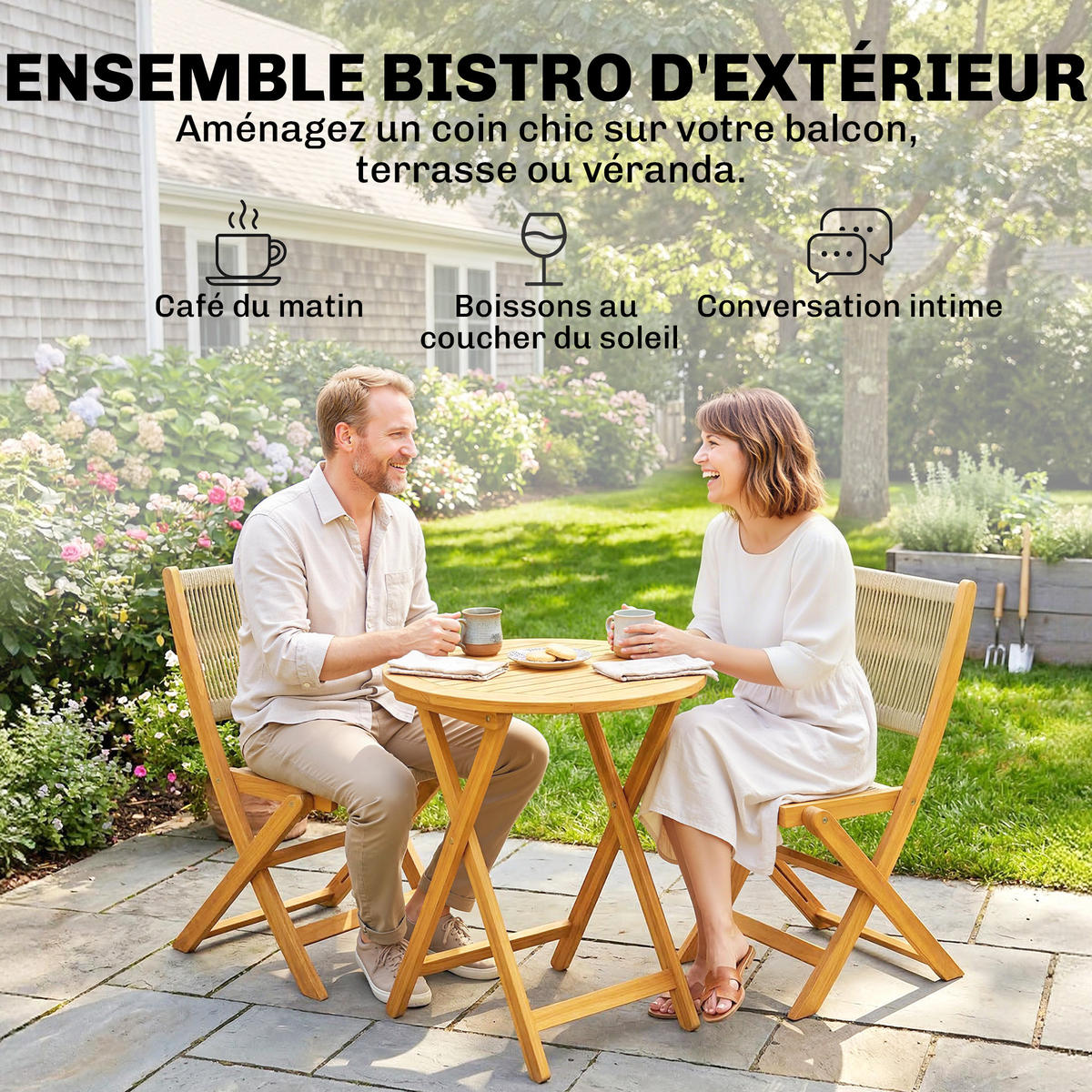 BALKONSET DE-14184 120x70 cm, mit Lattenrost, abgerundete Kanten Grau - Naturfarben, Holz - ComfortXL