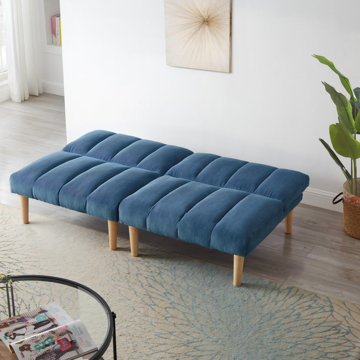 SCHLAFSOFA mit 3-fach verstellbarer Rückenlehne Corduroy Blue - Blau, Holzwerkstoff (167/72/82cm) - Meubliv