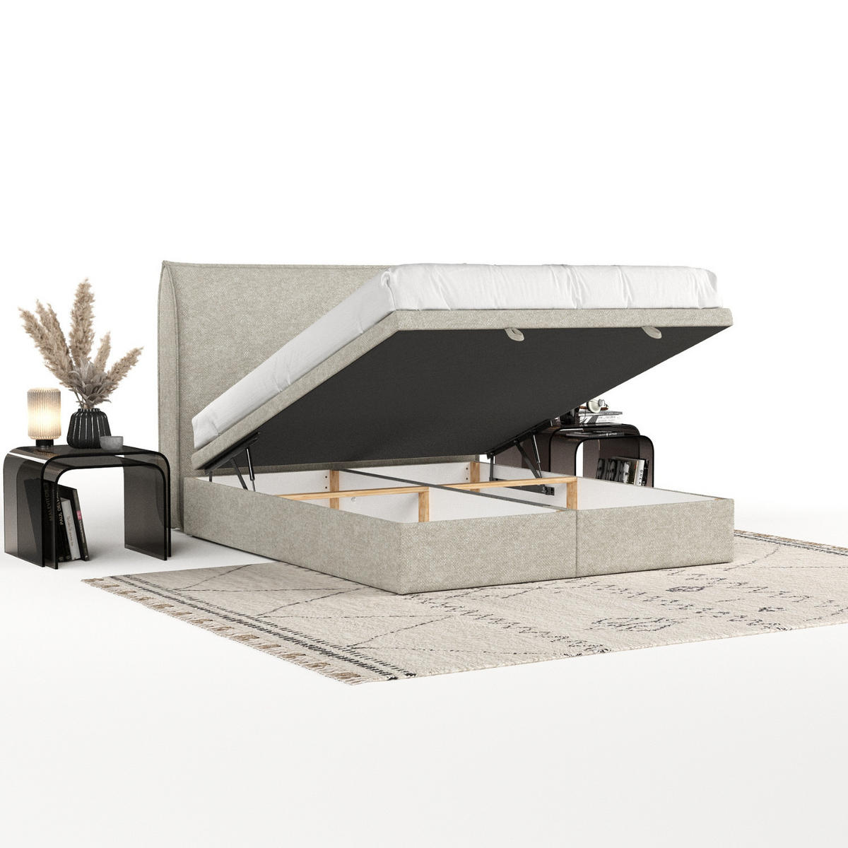 POLSTERBETT Tuvalu mit Stauraum 140/200 cm Beige im Alta Stoff - Beige/Schwarz, Holz/Holzwerkstoff (140/200cm) - AltaBeds