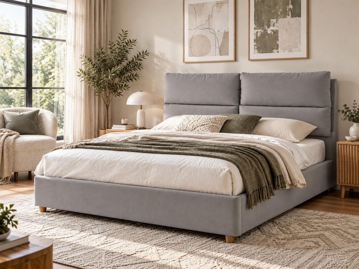 POLSTERBETT 160/200 cm Hellgrau Batilly - Hellgrau, Textil (160/200cm) - Beliani