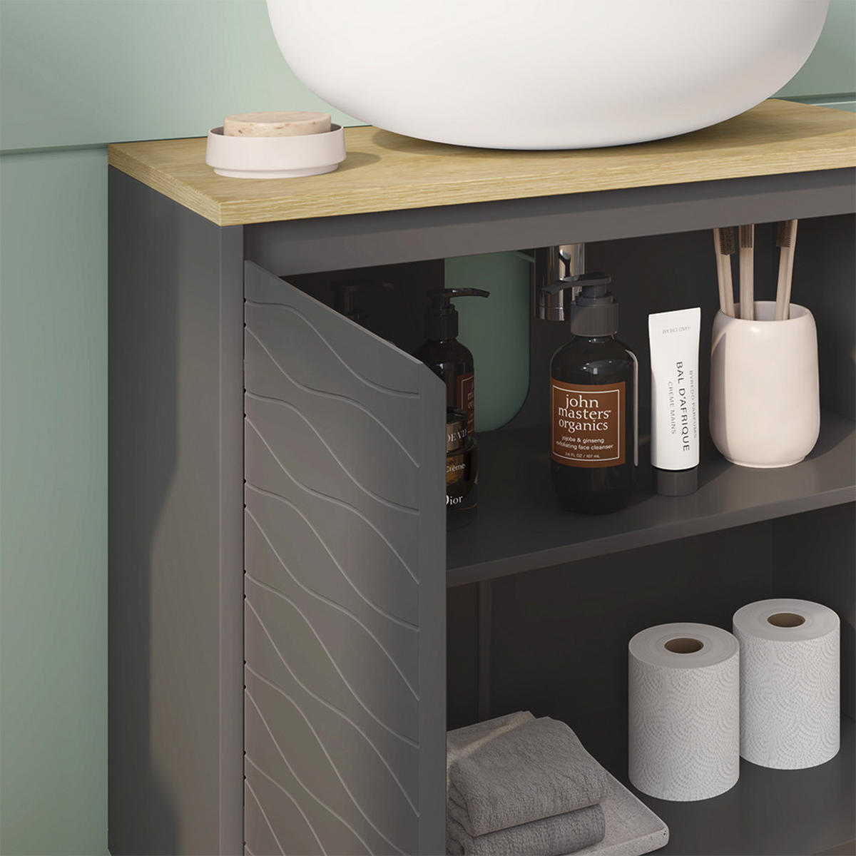WASCHBECKENUNTERSCHRANK Livia Anthrazit 60 x 60 cm mit 2 Türen - Anthrazit/Naturfarben, Holzwerkstoff (60/60/30cm) - Vicco