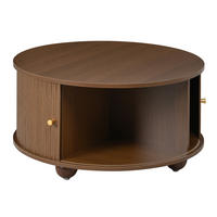 COUCHTISCH DE-37072 rund mit Reliefstruktur und 2 Schiebetüren Nussbaum - Walnussfarben, Holzwerkstoff (72/72/38cm) - ComfortXL