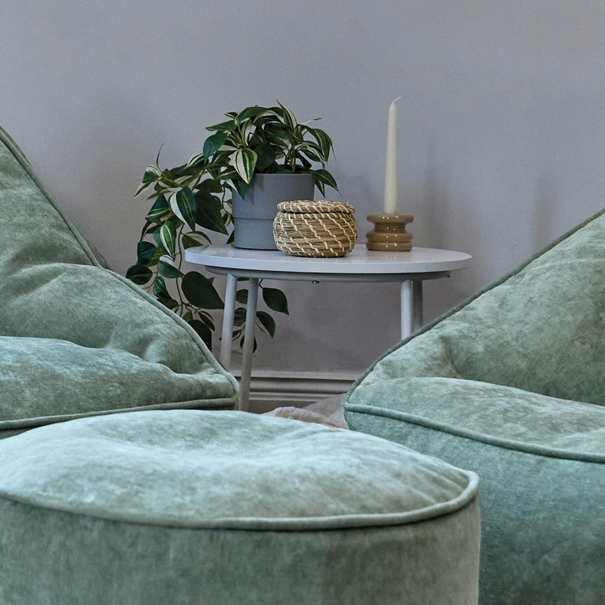 SITZSACK-SET 3 tlg, Sofa Chenille Cecilia, Sitzsack Sessel mit Hocker - Salbeigrün, Kunststoff/Textil (160/70/93cm) - icon