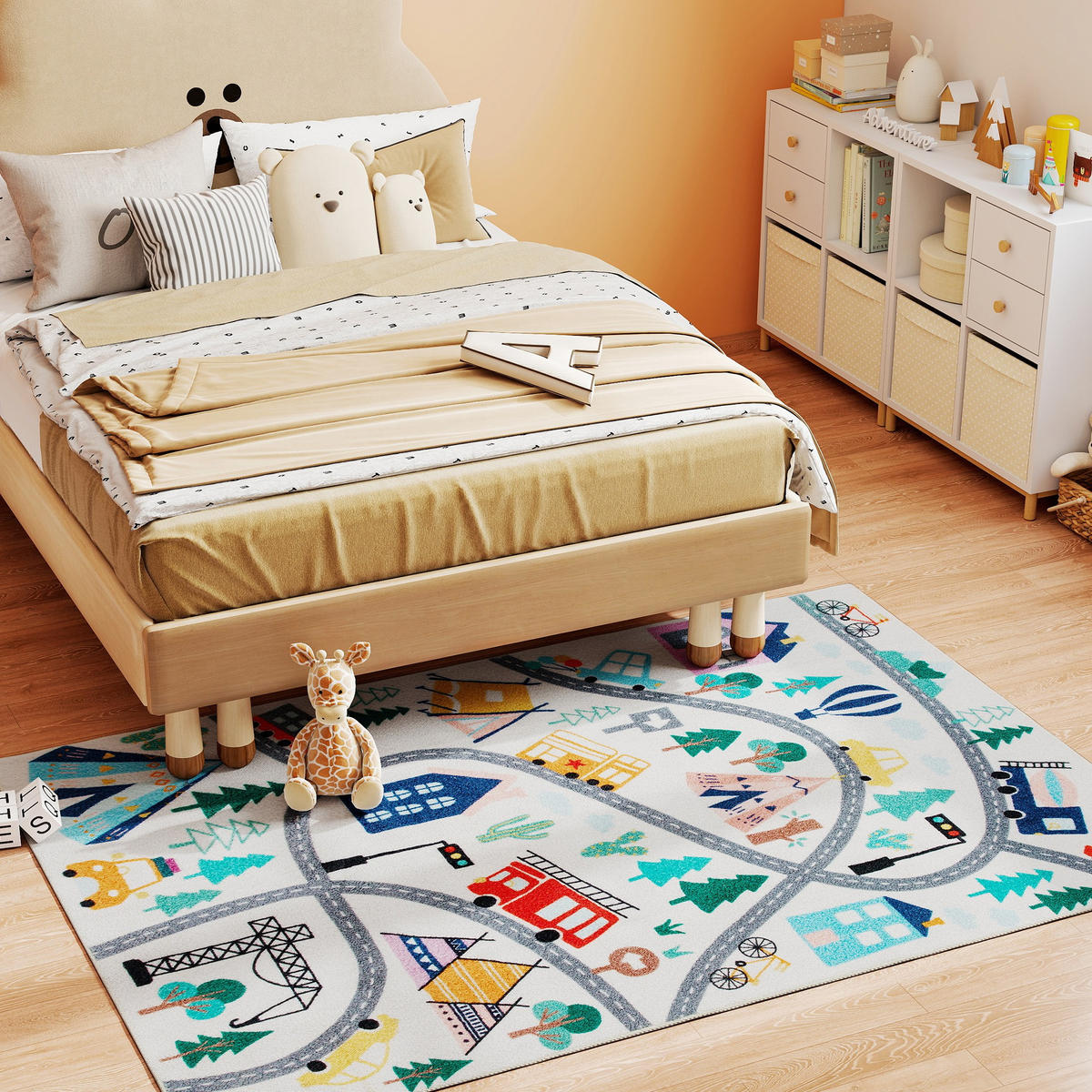 TEPPICH Anti-Rutsch Küchenteppich Kurzflor mit Fleece-Optik, Autobahn-Muster - Multicolor, Textil (120/160cm) - HOMCOM