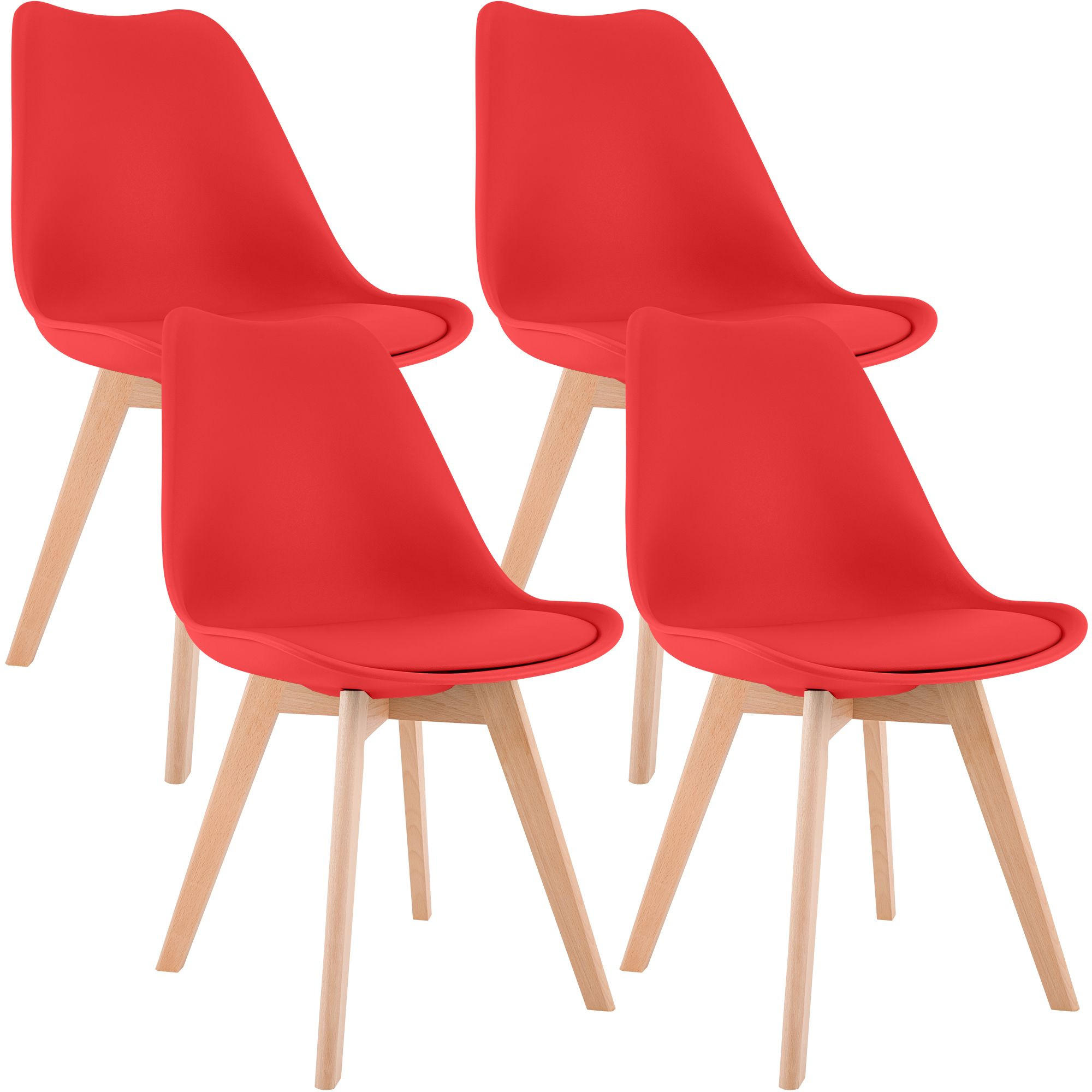 STUHL 4 Kunststoff Rot - Eukalyptusholzfarben/Rot, Holz/Kunststoff (49/83/50cm) - CLP
