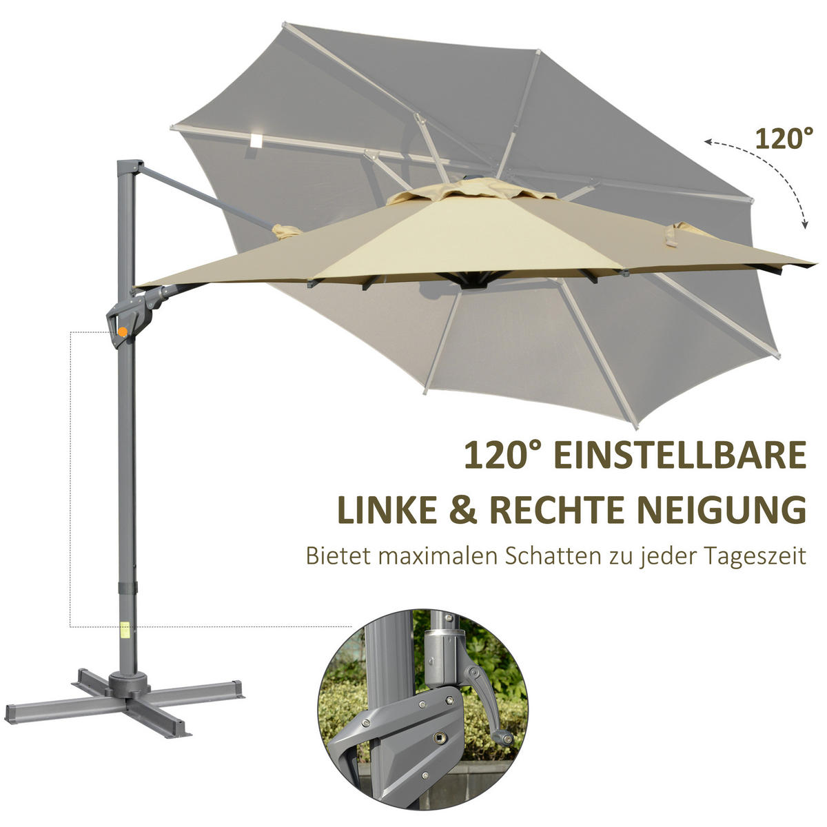 SONNENSCHIRM, Aluminium, Stahl, Khaki - Braun, Metall (298/298cm) - Outsunny