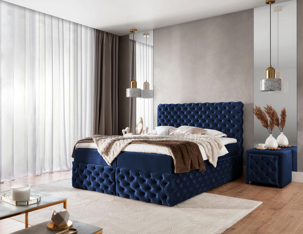 BOXBETT mit zwei Stauraum 160x200 cm in Marineblau - Blau, Textil (160/200cm) - Home Collective