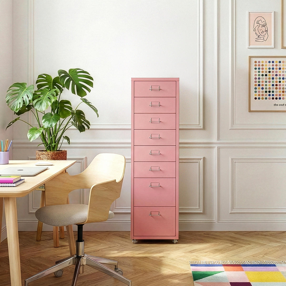 KONTEJNER NA KOLESÍCH Kökar - růžová, kov (28/109/41cm) - [en.casa]