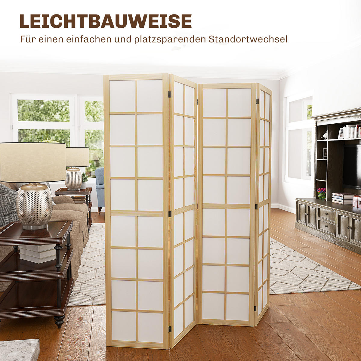 PARAVENT 4-teilig 160 x 170 cm Trennwand Raumteiler für Wohnzimmer Natur - Naturfarben, Holz (1.7/170/160cm) - HOMCOM