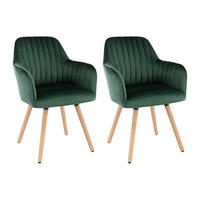 STUHL mit Armlehnen 2er-Set - Samt & Metall in Holzoptik - Dunkelgrün - ELEANA - Grün, Textil (56/85/58cm) - Vente-Unique