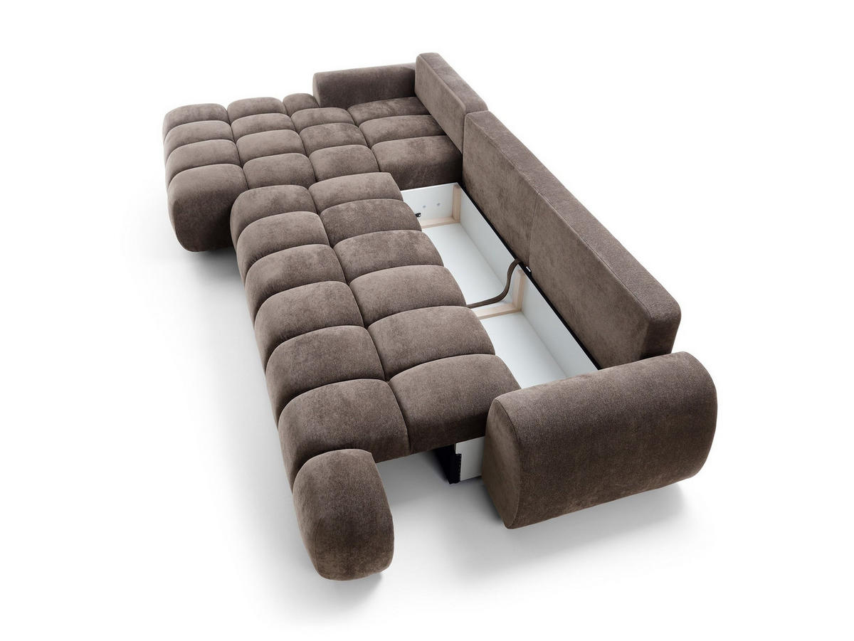 ECKSOFA GARDA Braun Chenille mit Schlaffunktion - Braun, Holz (340/177cm) - MASSENO