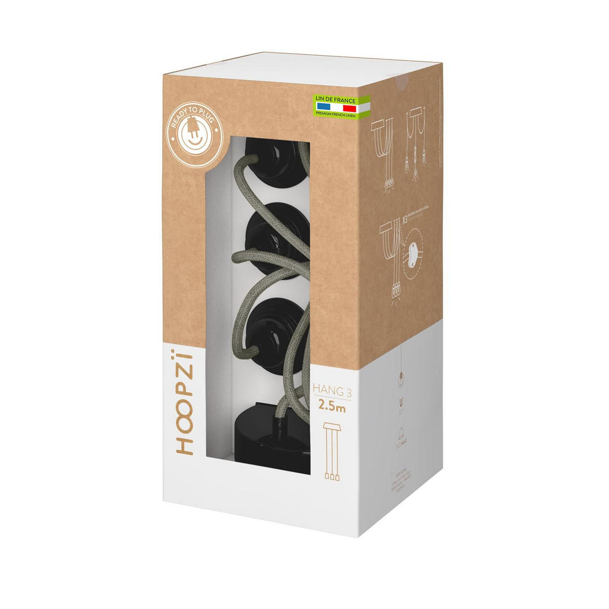 PENDELLEUCHTE Hang 3 Flammig Retro - Grün, Naturmaterialien (250/1/250cm) - HOOPZI