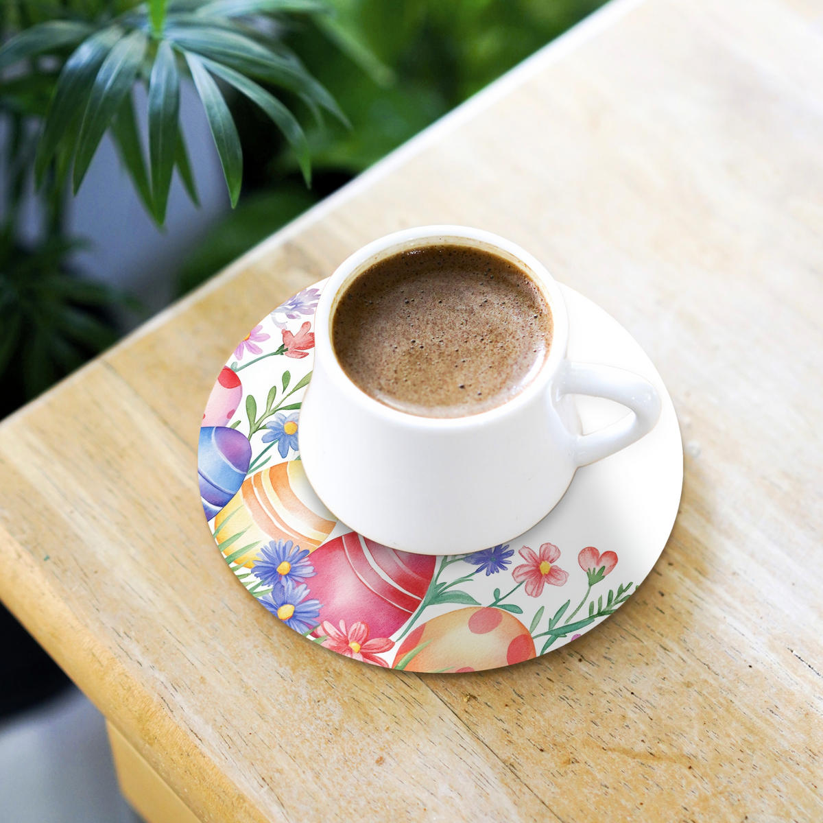 GLASUNTERSETZER Blumengarten - Bunt - Eier 10x10 cm - Weiß, Naturmaterialien (10/0.2cm) - MuchoWow