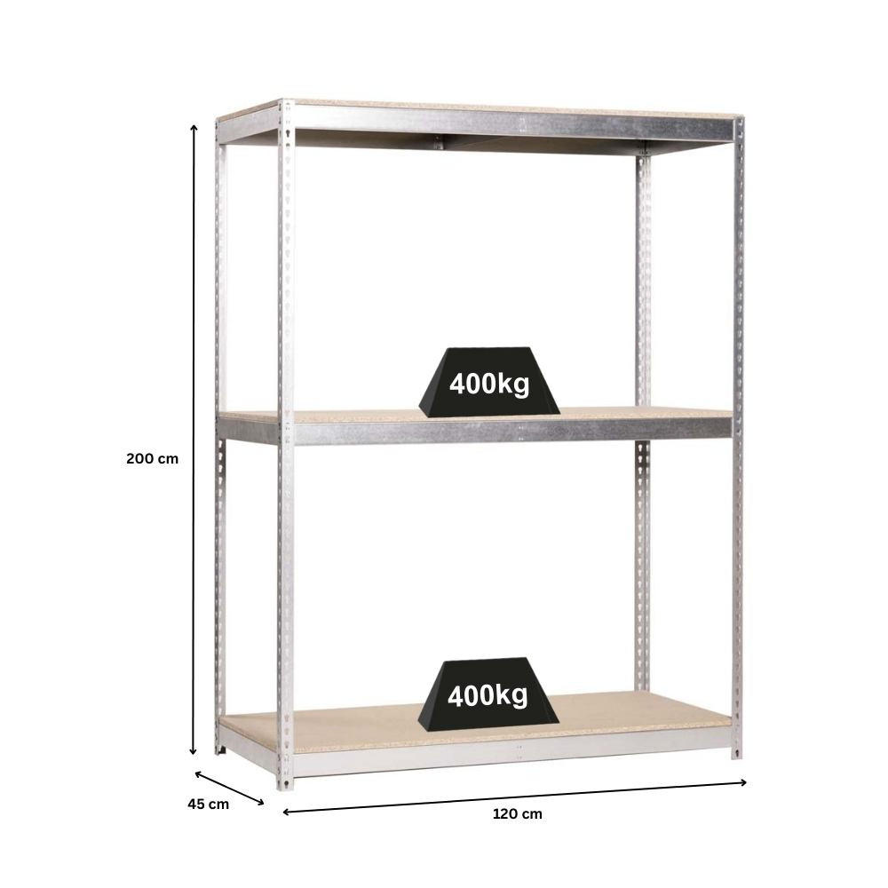 SCHWERLASTREGAL BIG WOOD YETI THREE | HxBxT 200x120x45cm | Fachlast 400kg | Verzinkt - Silberfarben, Metall (120/200/45cm) - PROREGAL