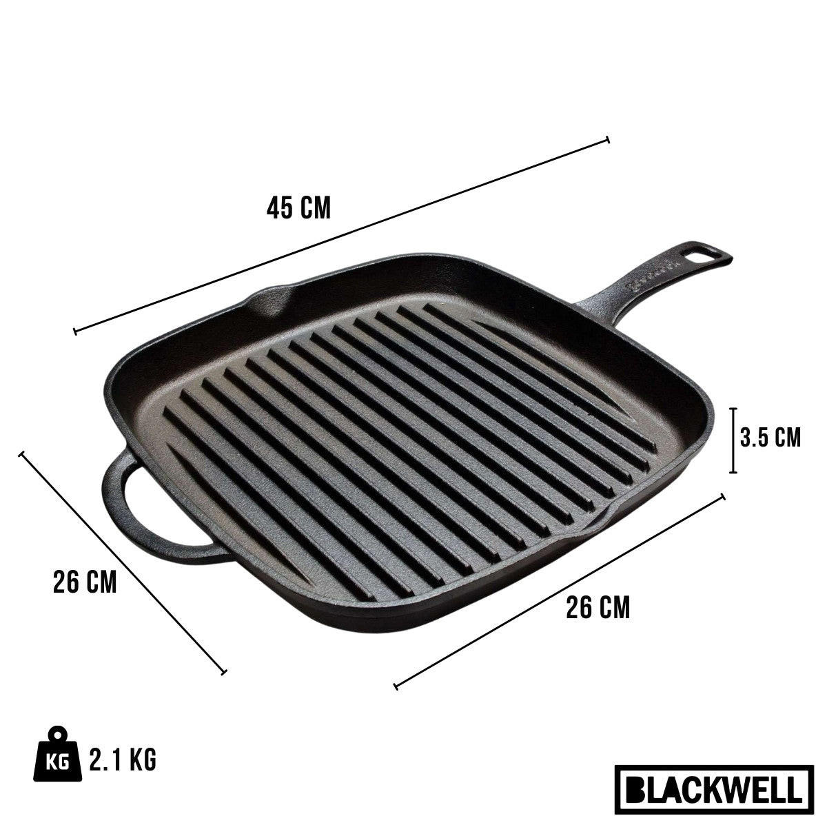 GRILLPFANNE aus Gusseisen 26 x 26 cm – ohne Antihaftbeschichtung – geeignet für alle Herdarten - Schwarz, Keramik (46/26/4cm) - Blackwell