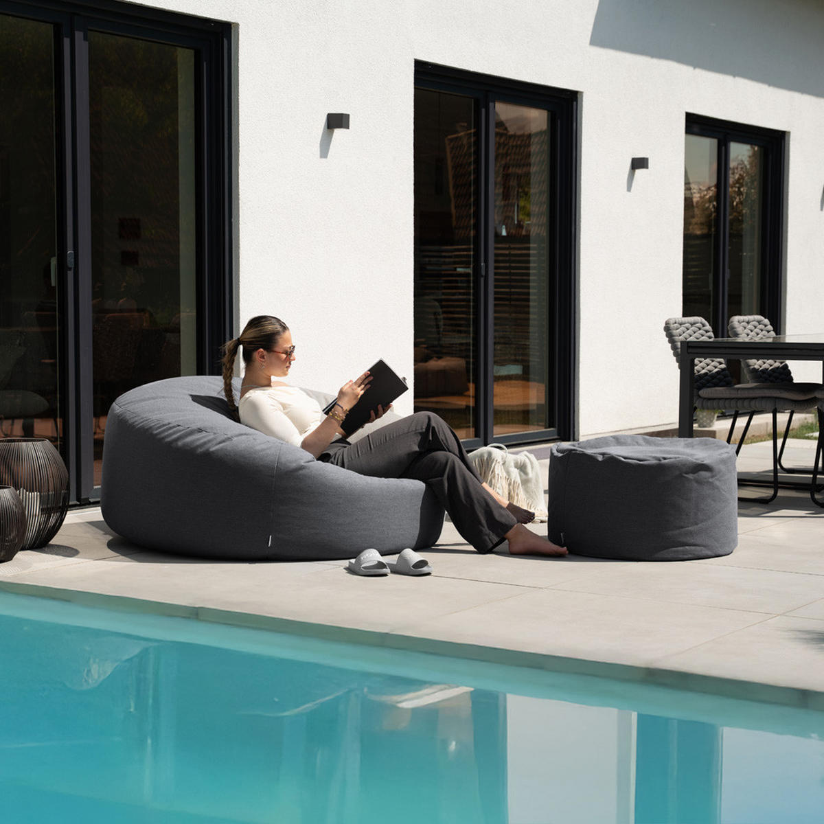 SITZSACK CLOUD - Anthrazit, Mit Hocker - Anthrazit, Kunststoff (140/40/140cm) - Home Deluxe