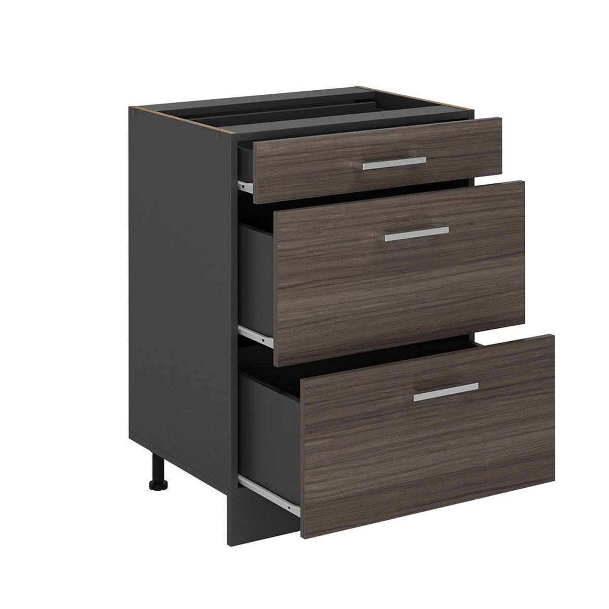 KÜCHENUNTERSCHRANK R-Line Edelgrau 60 cm mit Schubladen, AP Eiche - Anthrazit/Braun, Holzwerkstoff (60/81.6/60cm) - Vicco