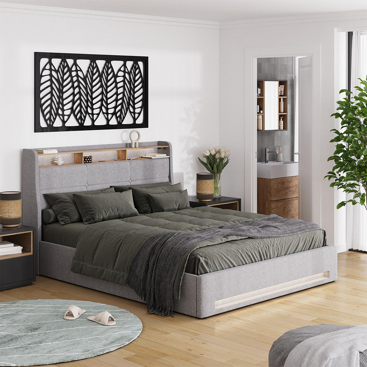 ČALOUNĚNÁ POSTEL Christin Šedá/dubová - šedá, kompozitní dřevo - VitaliSpa