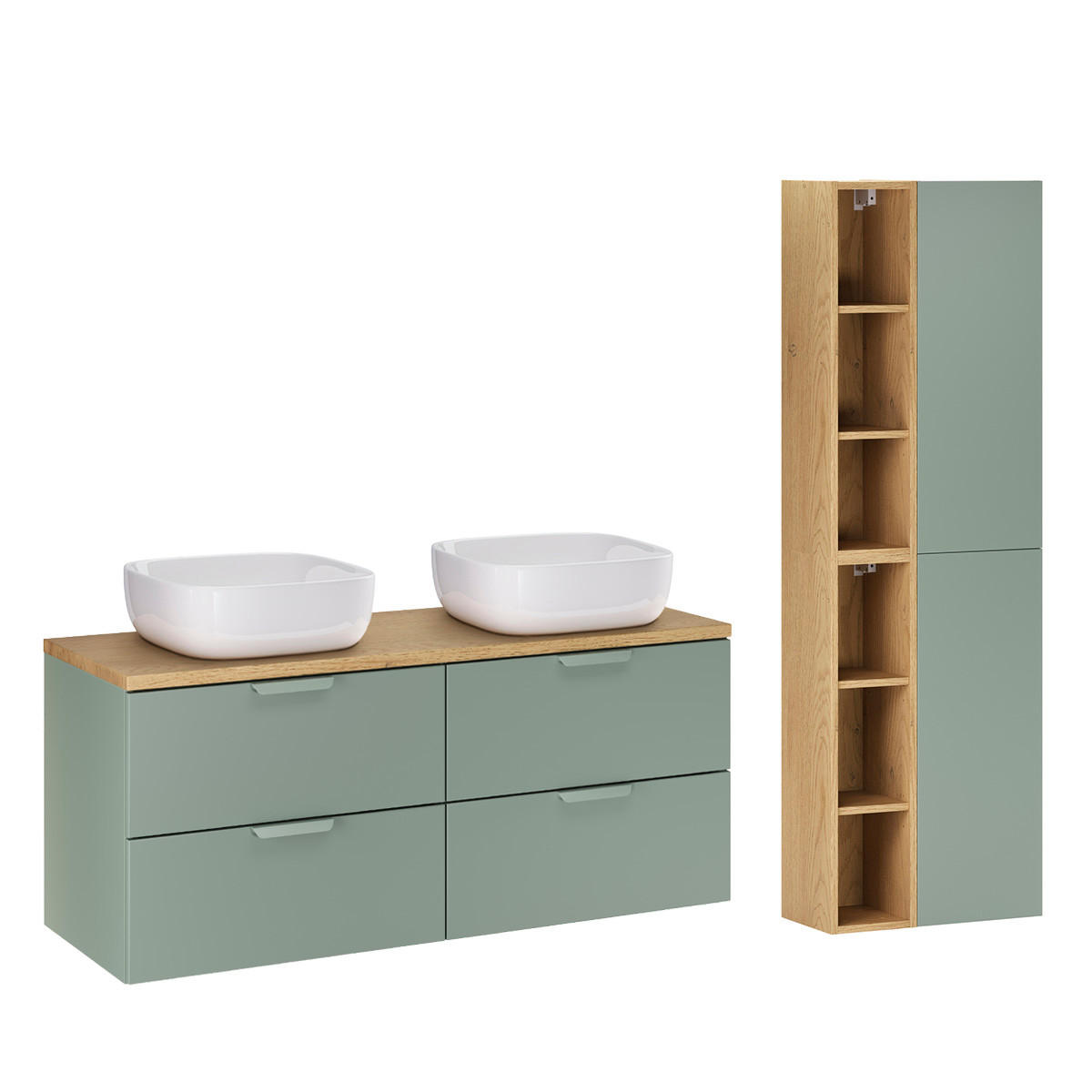 BADMÖBEL 120.6cm Oria 2er-Set Grün - Grün, Holzwerkstoff (120.6/50/46.5cm) - Petits-meubles