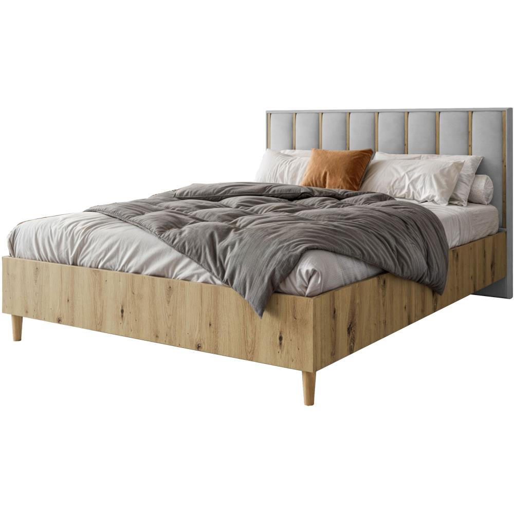 POLSTERBETT Stella 166/211/108 mit 2 Nachttischen grau - Eiche Artisan/Grau, Holzwerkstoff/Textil (160/200cm) - Beautysofa