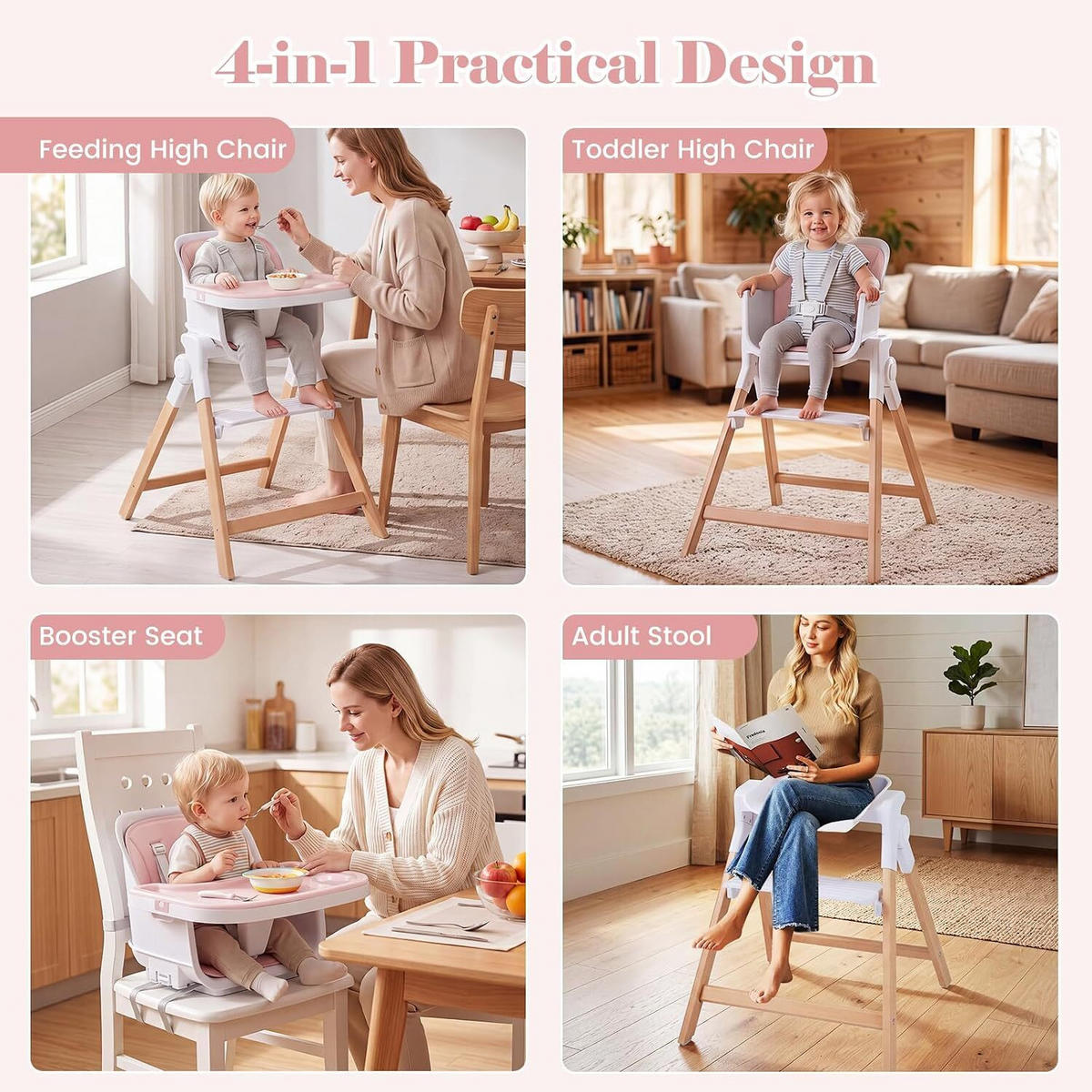 KINDERHOCHSTUHL mit Tablett rosa - Pink, Holz (71/93/58cm) - COSTWAY