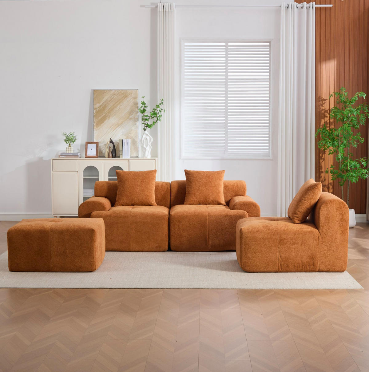 KUTNA garnitura 268/102/78 cm narančasta od tkanine modularna bez montaže - narančasta, tekstil (100/97cm) - OKWISH