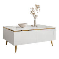 COUCHTISCH AURORA mit Staufach Weiß / Weiß hochglanz - Weiß Hochglanz/Goldfarben, Holzwerkstoff/Metall (60/90/41cm) - Lookway